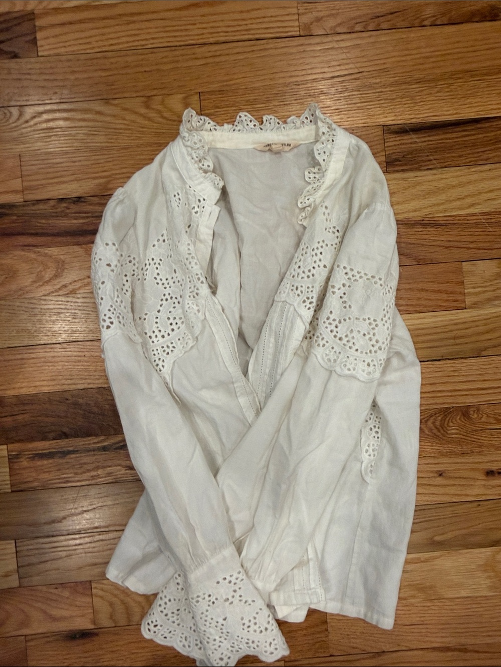 Rebecca Taylor White Eyelet Lace Peasant Blouse